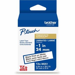 Brother Genuine P-touch TZeM251 BK on WHT Label Tape, Premium Matte Laminated, 24mmX8m Brother Genuine P-touch TZeM251 BK on WHT Label Tape, Premium Matte Laminated, 24mmX8m